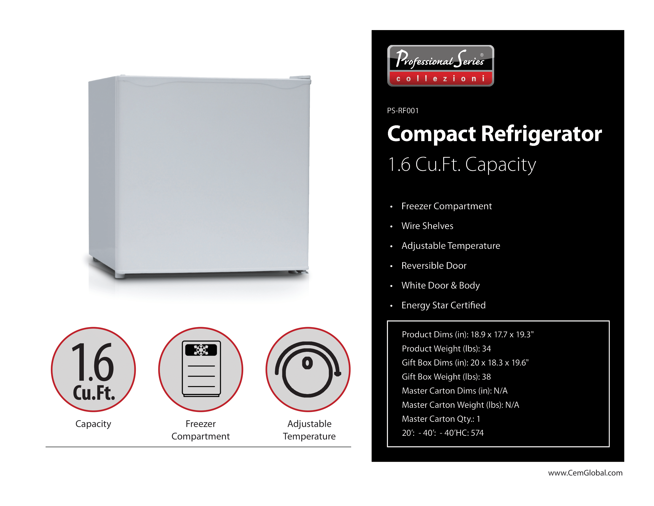 Compact Refrigerator 1.6 Cu.Ft.